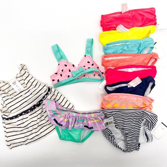 Cat & Jack Infant Baby Girl Bathing Suit Swimsuit Swim Tops Bottoms Bundle
